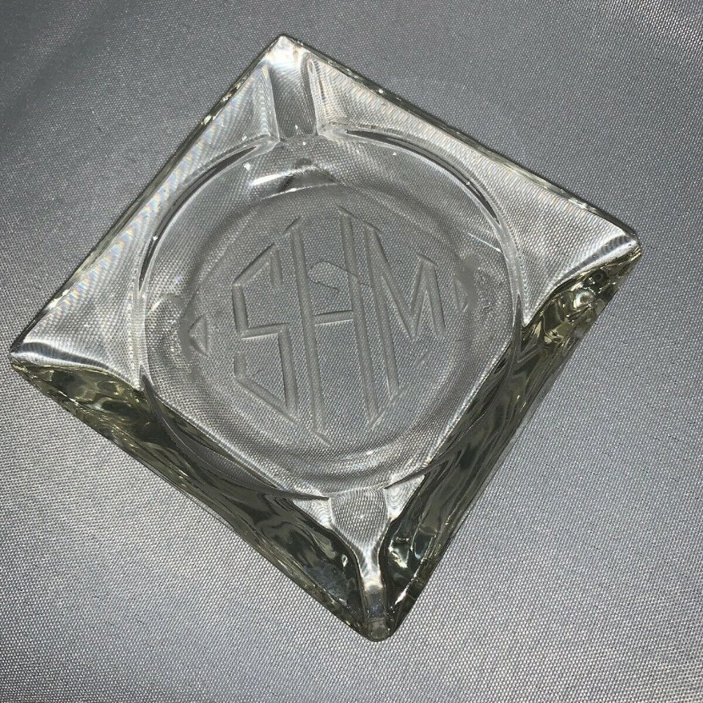 Vintage Clear Glass Square Trinket Holder